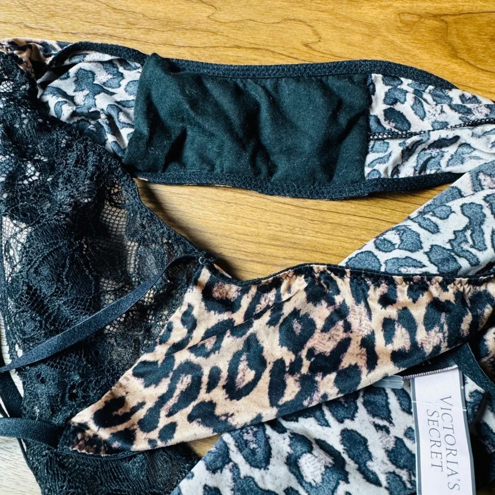 Victorias Secret Leopard Print Lace Strappy Cheeky Panty Large 4YNY